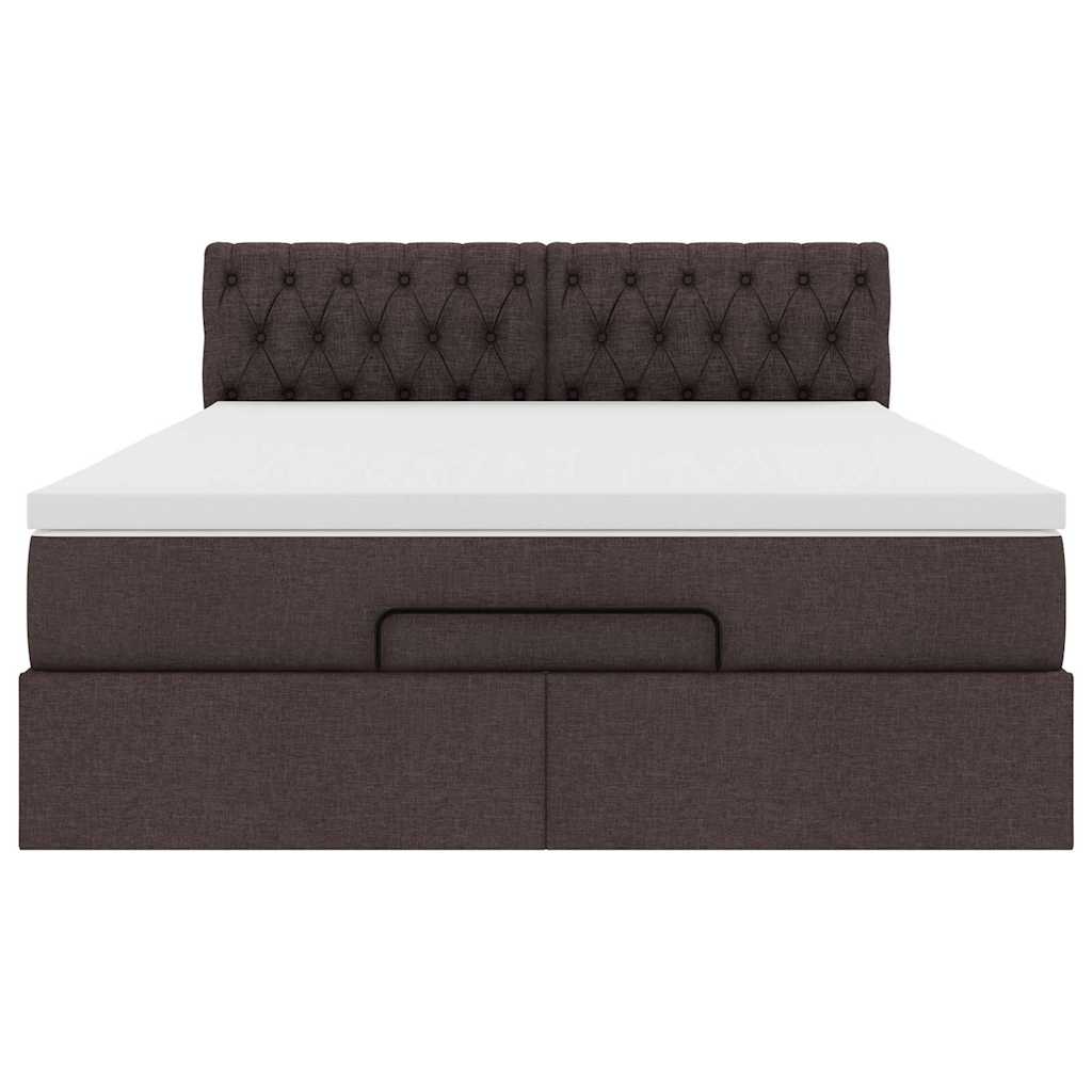Pouf Letto con Materasso e LED Marrone Scuro 140x190 cm