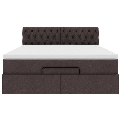 Pouf Letto con Materasso e LED Marrone Scuro 140x190 cm