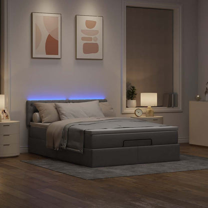 Pouf Letto con Materasso e LED Tortora 140x190 cm in Tessuto | homemem39