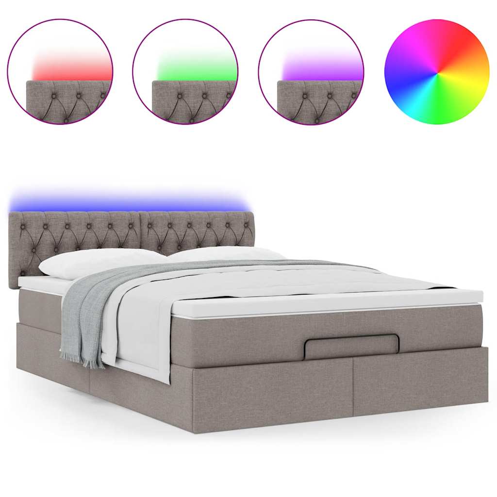 Pouf Letto con Materasso e LED Tortora 140x190 cm in Tessuto | homemem39