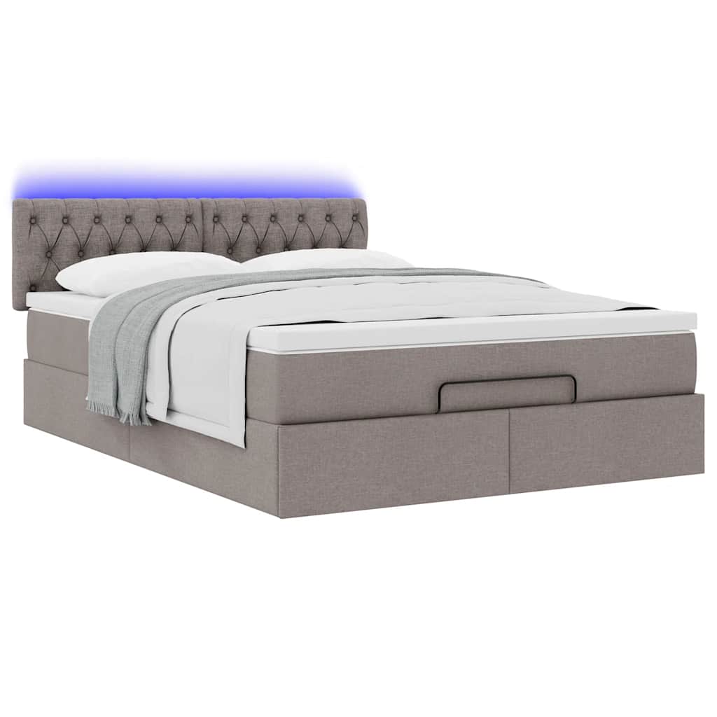 Pouf Letto con Materasso e LED Tortora 140x190 cm in Tessuto | homemem39
