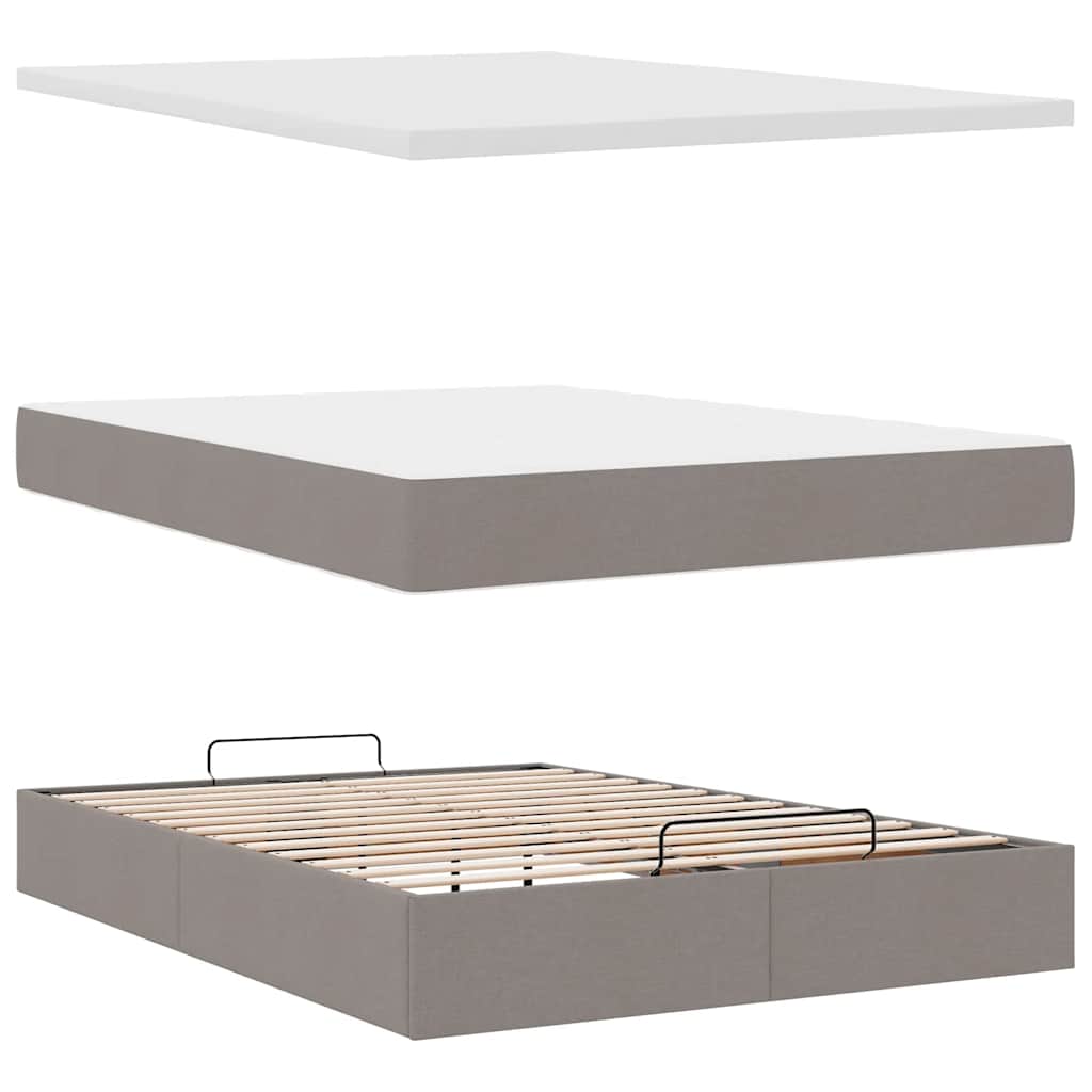 Pouf Letto con Materasso e LED Tortora 140x190 cm in Tessuto | homemem39
