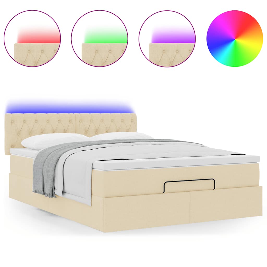 Pouf Letto con Materasso e LED Crema 140x190 cm