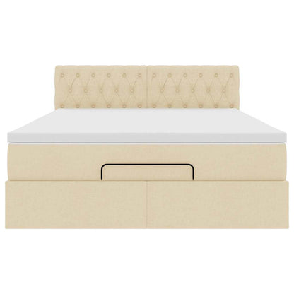 Pouf Letto con Materasso e LED Crema 140x190 cm