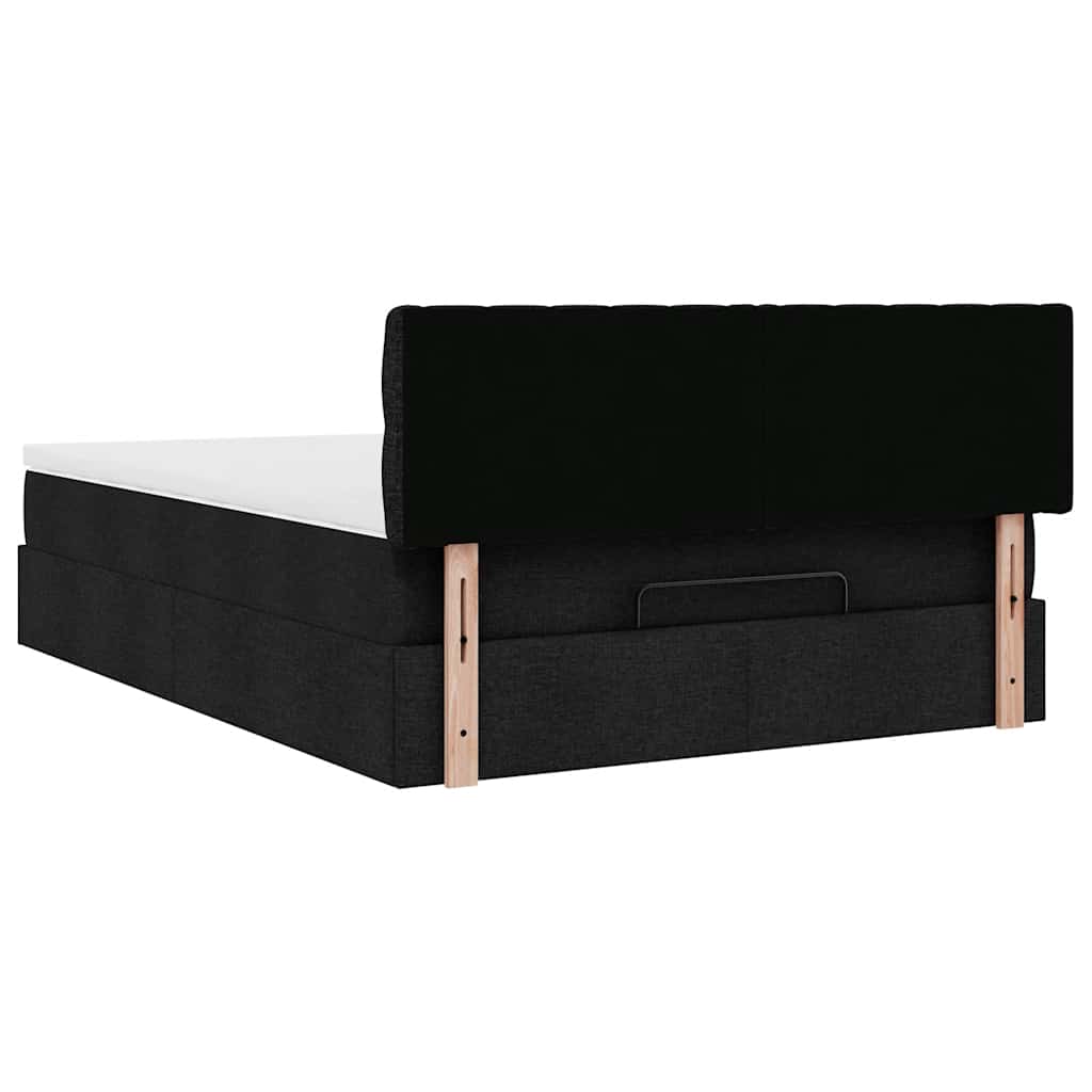 Pouf Letto con Materasso e LED Nero 140x200 cm in Tessuto