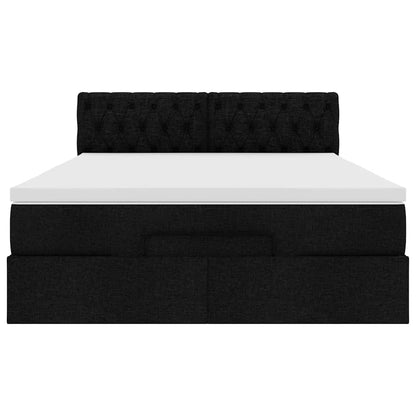 Pouf Letto con Materasso e LED Nero 140x200 cm in Tessuto
