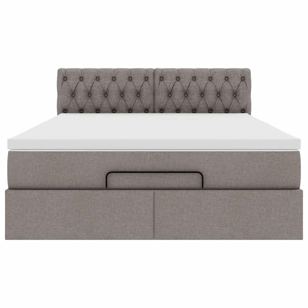 Pouf Letto con Materasso e LED Tortora 140x200 cm in Tessuto