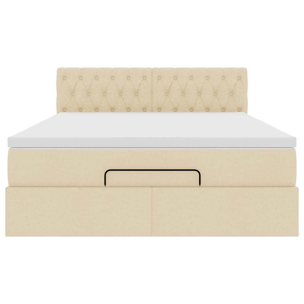Pouf Letto con Materasso e LED Crema 140x200 cm in Tessuto