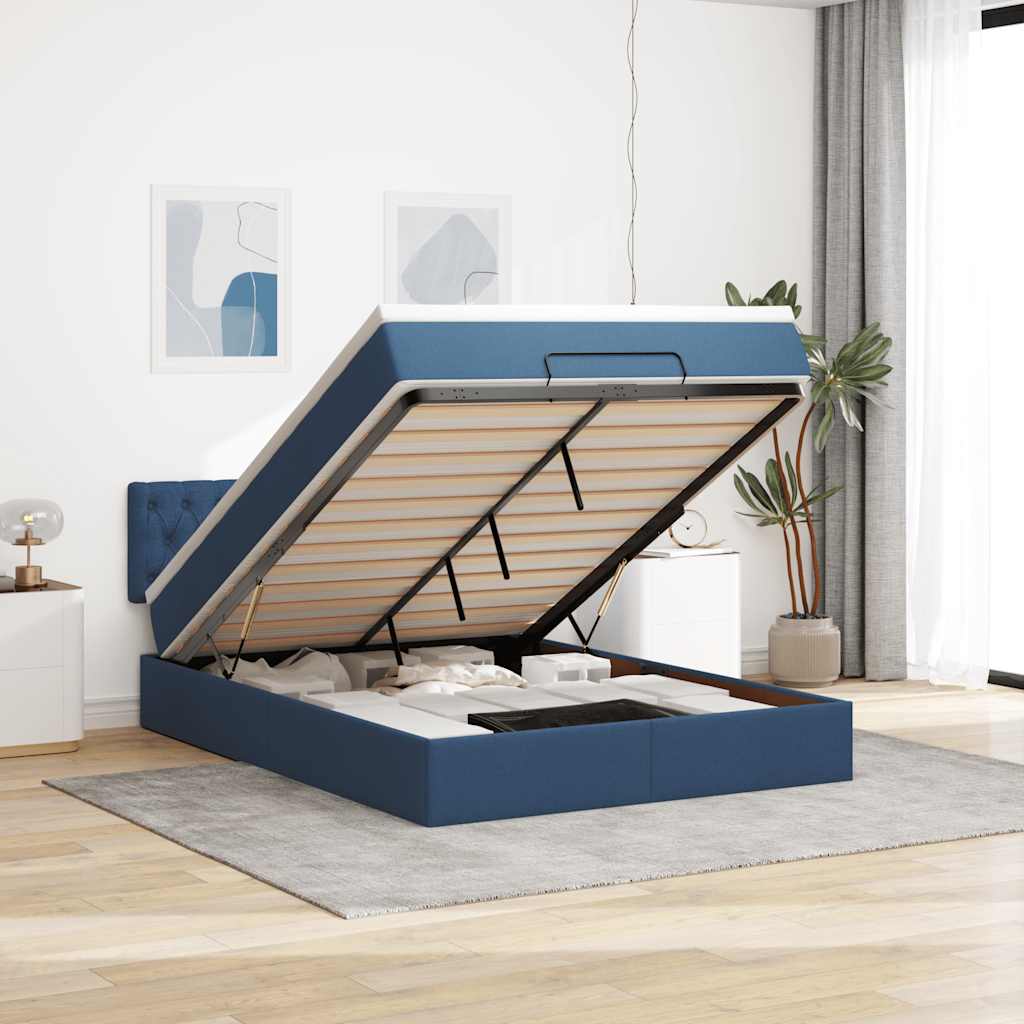 Struttura Letto Pouf con Materasso Blu 140x200cm in Tessuto