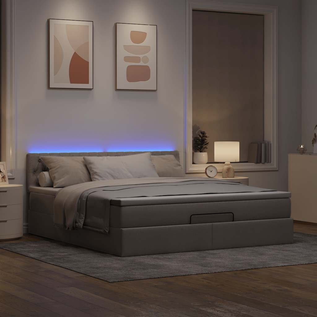 Struttura Letto Pouf con Materasso Tortora 160x200cm in Tessuto | homemem39