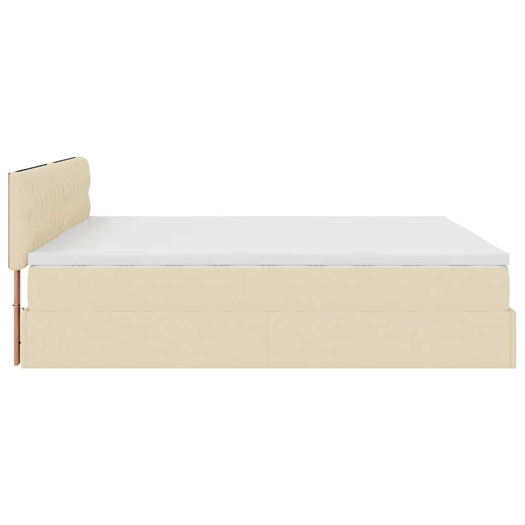 Struttura Letto Pouf con Materasso Crema 160x200 cm in Tessuto