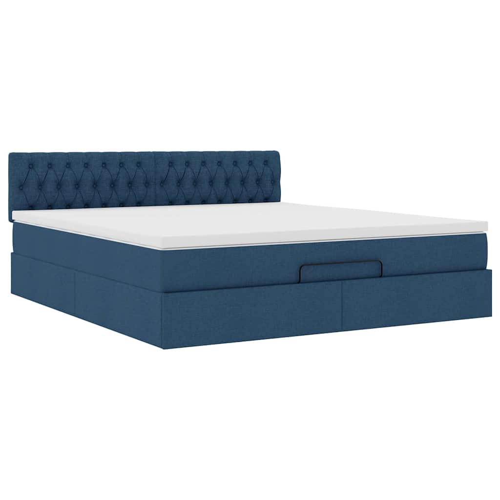 Struttura Letto Pouf con Materasso Blu 160x200 cm in Tessuto | homemem39