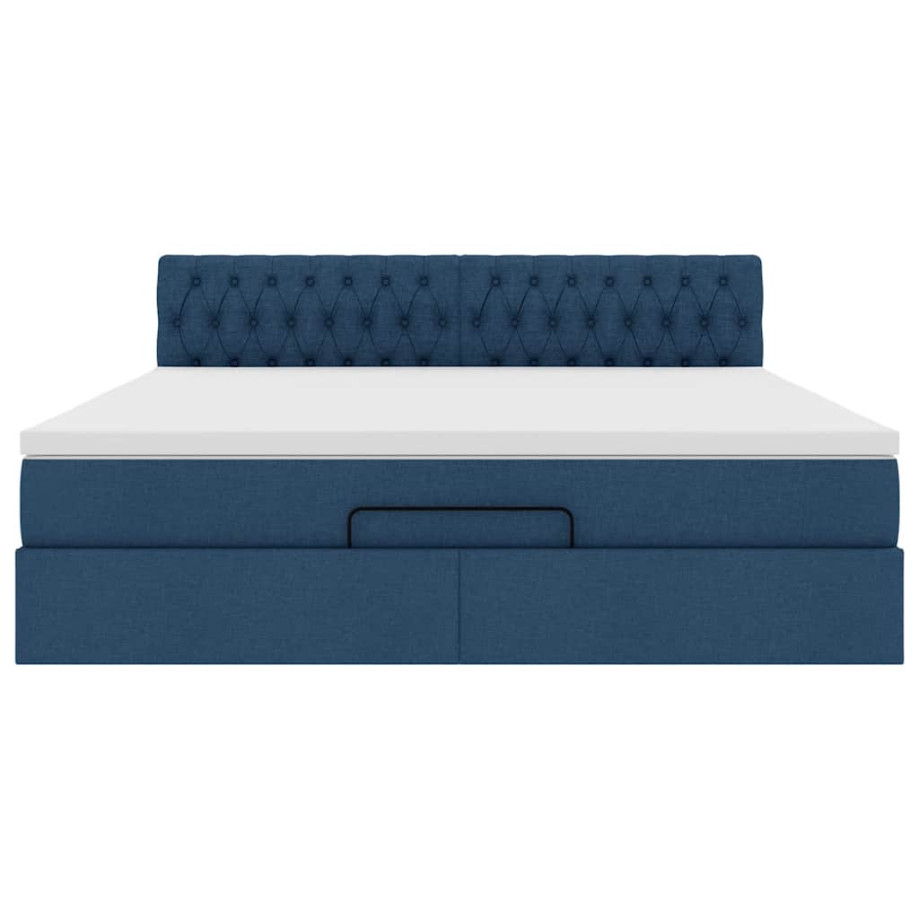 Struttura Letto Pouf con Materasso Blu 160x200 cm in Tessuto | homemem39