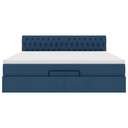 Struttura Letto Pouf con Materasso Blu 160x200 cm in Tessuto | homemem39
