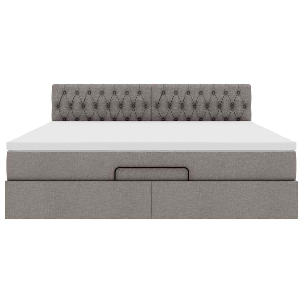 Pouf Letto con Materasso e LED Tortora 180x200cm in Tessuto