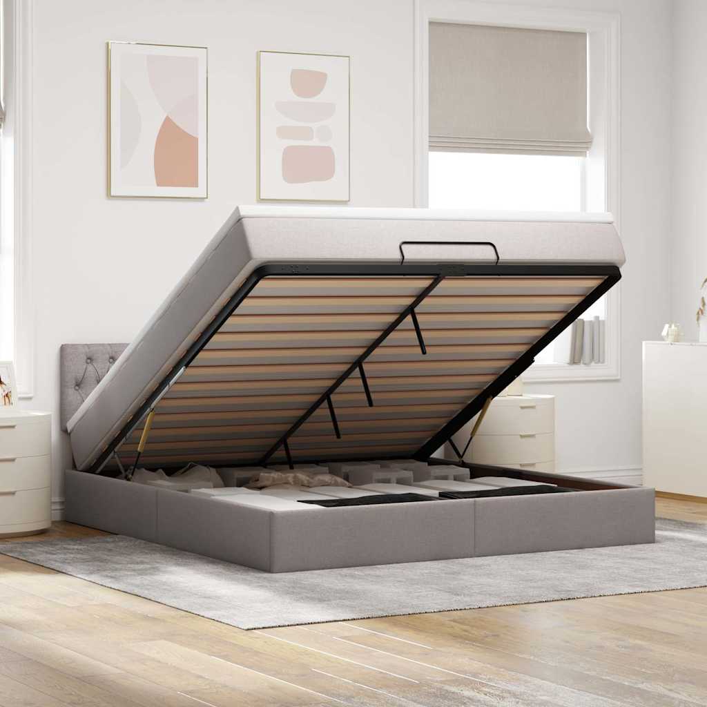 Pouf Letto con Materasso e LED Tortora 180x200cm in Tessuto