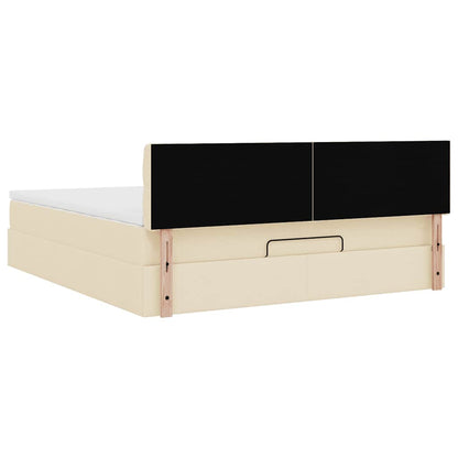 Pouf Letto con Materasso e LED Crema 180x200cm in Tessuto