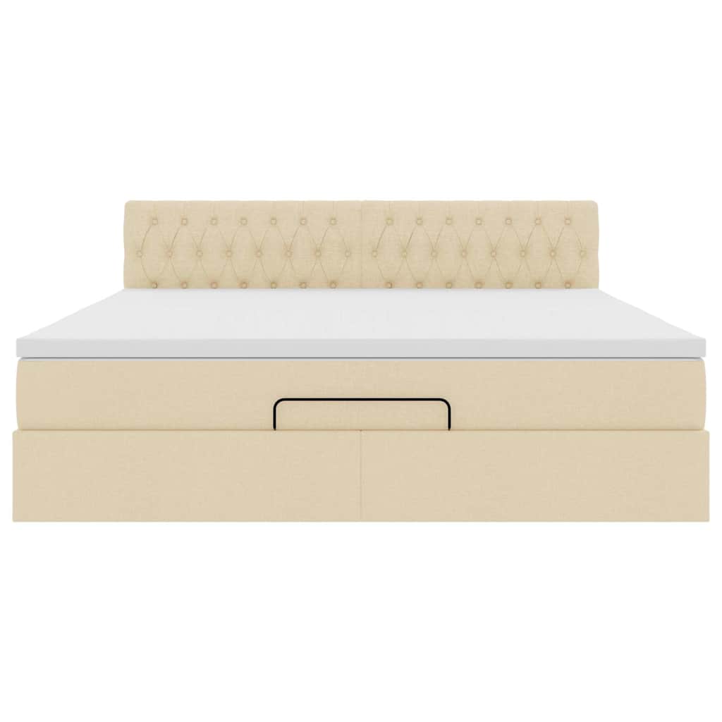 Pouf Letto con Materasso e LED Crema 180x200cm in Tessuto