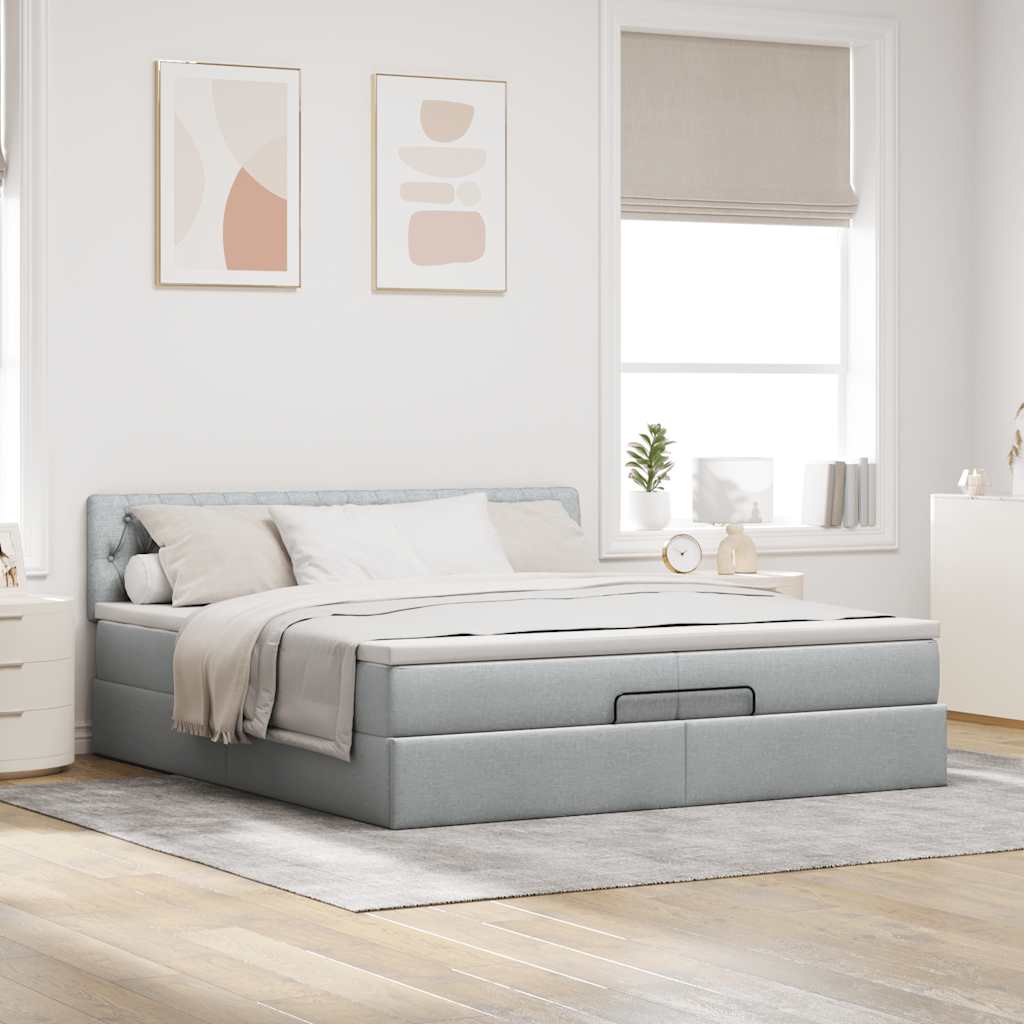 Struttura Letto Pouf con Materassi 200x200 cm in Tessuto | homemem39