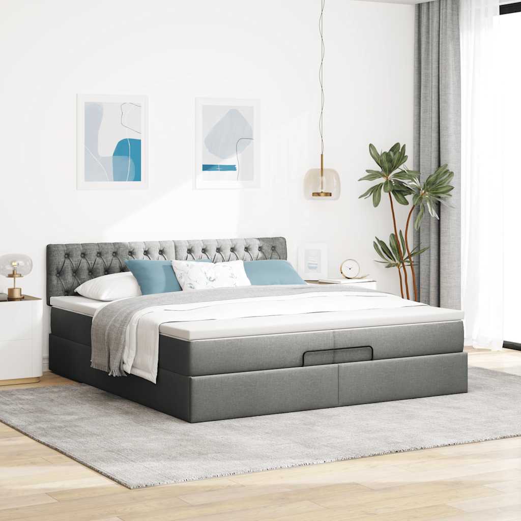 Struttura Letto Pouf con Materassi 200x200 cm in Tessuto | homemem39