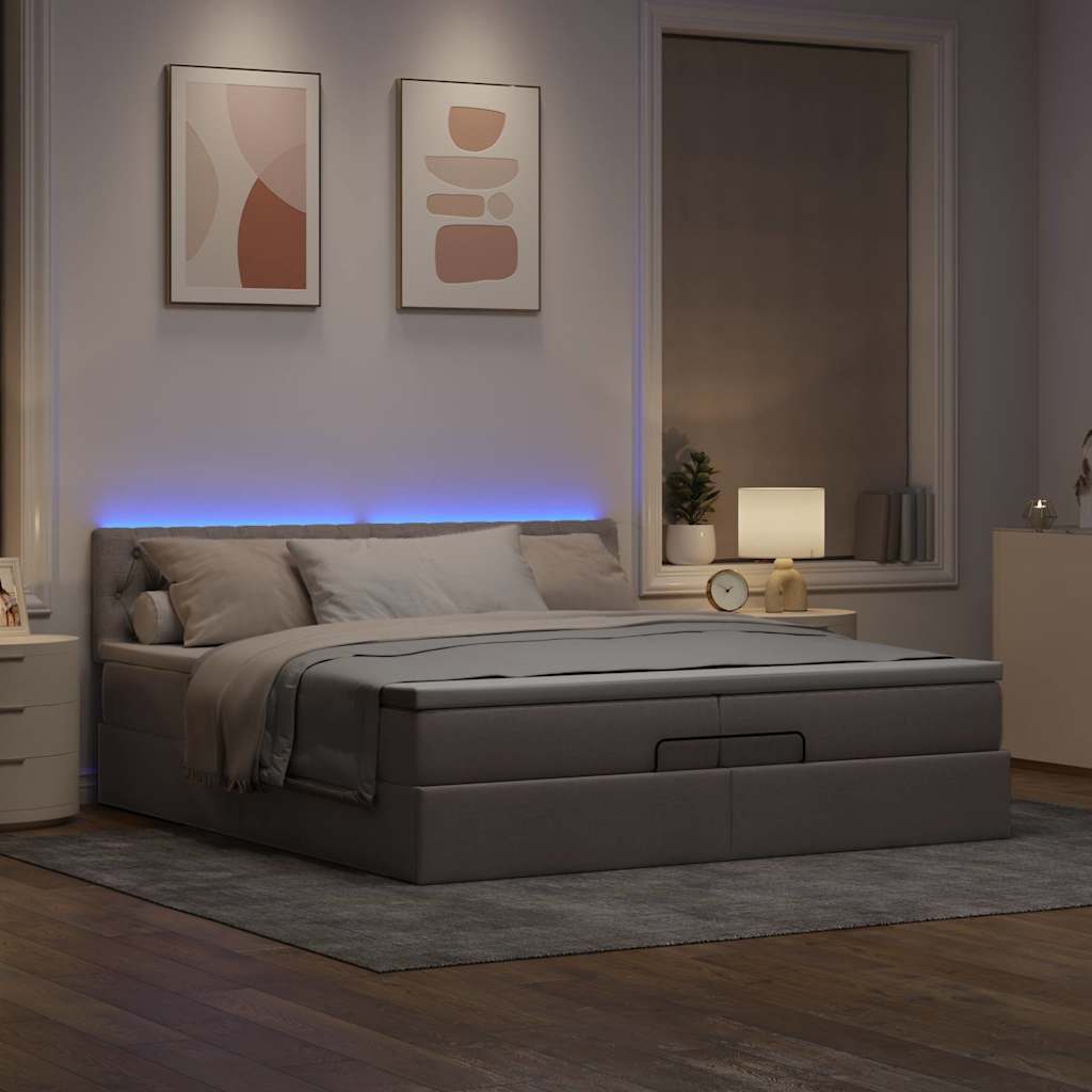 Struttura Letto Pouf con Materassi Tortora 200x200 cm Tessuto | homemem39