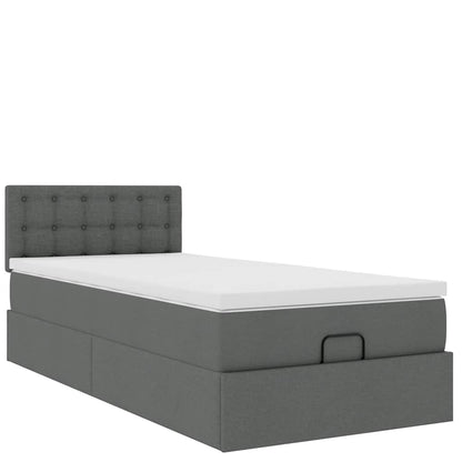 Pouf Letto con Materasso e LED Grigio Scuro 80x200cm in Tessuto