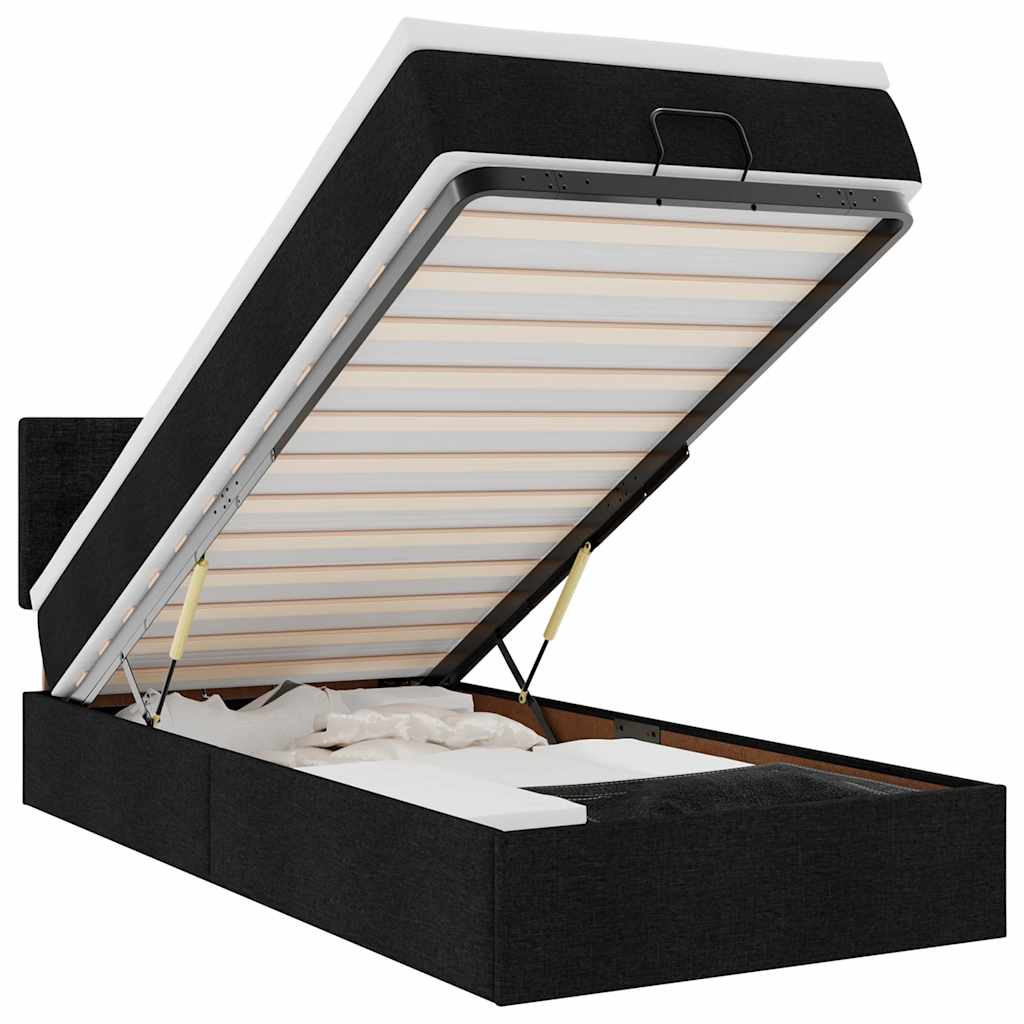 Pouf Letto con Materasso e LED Nero 80x200cm in Tessuto