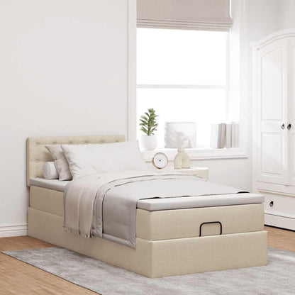 Struttura Letto Pouf con Materasso Crema 80x200 cm in Tessuto