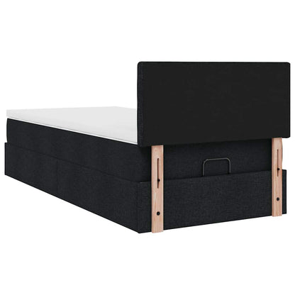 Struttura Letto Pouf con Materasso Nero 90x190 cm in Tessuto