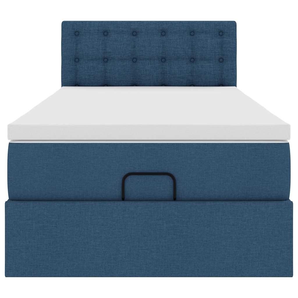 Struttura Letto Pouf con Materasso Blu 90x190 cm in Tessuto