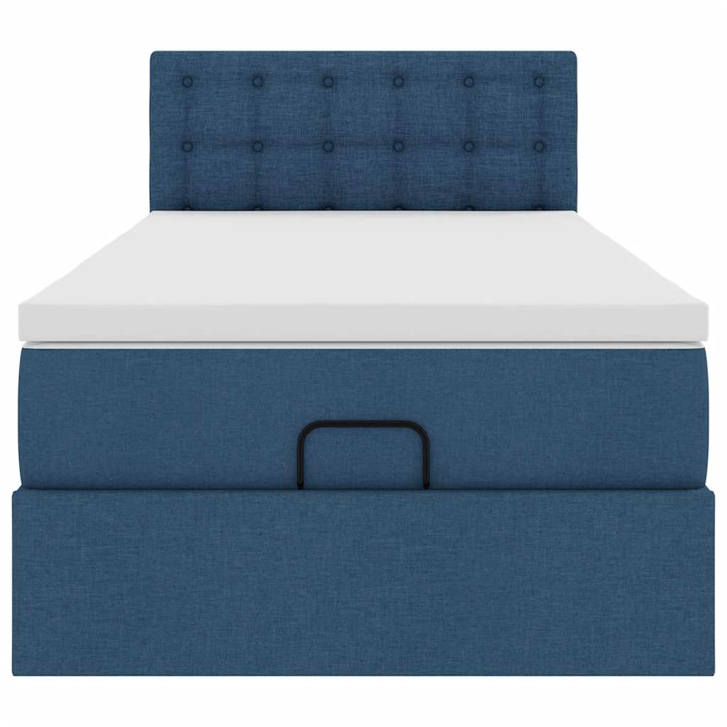 Struttura Letto Pouf con Materasso Blu 90x190 cm in Tessuto