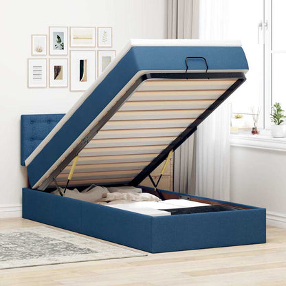 Struttura Letto Pouf con Materasso Blu 90x190 cm in Tessuto