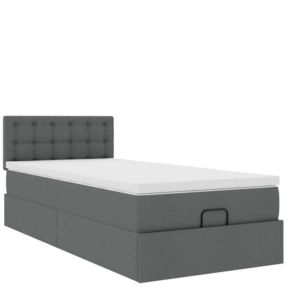 Pouf Letto con Materasso e LED Grigio Scuro 90x200 cm Tessuto