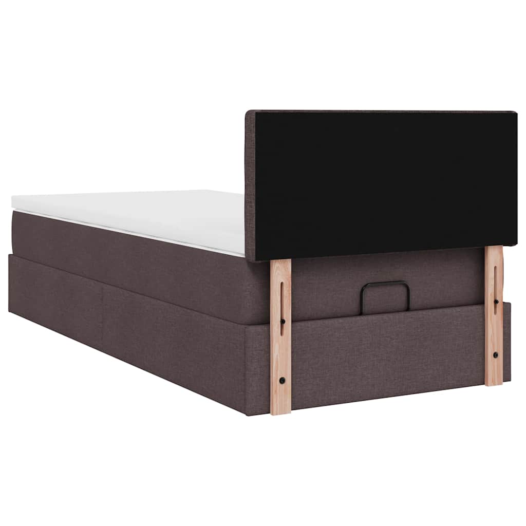 Pouf Letto con Materasso e LED Marrone Scuro 90x200 cm Tessuto