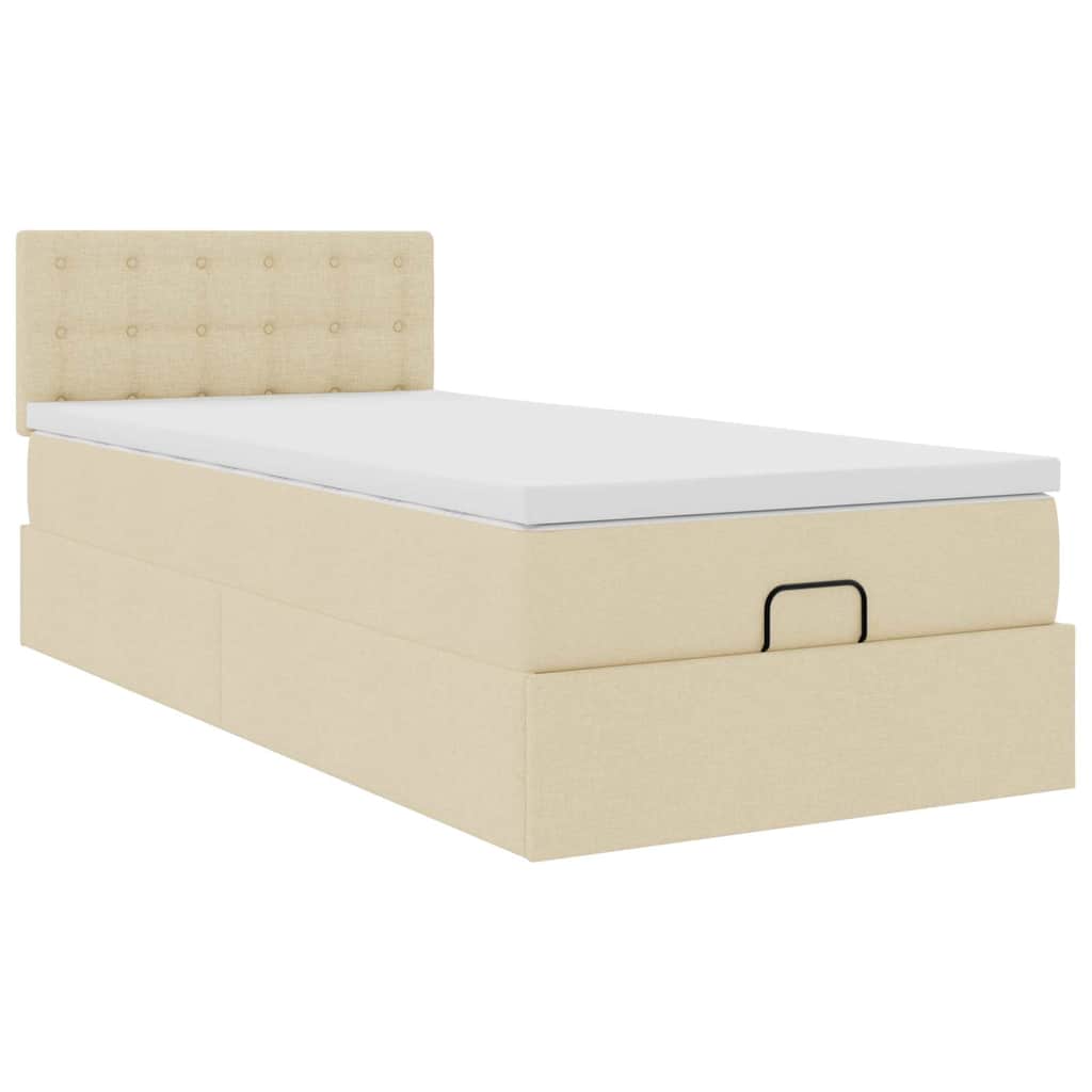 Pouf Letto con Materasso e LED Crema 90x200 cm in Tessuto