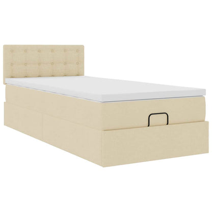 Pouf Letto con Materasso e LED Crema 90x200 cm in Tessuto