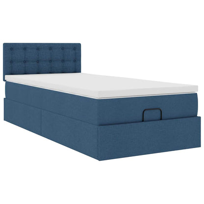 Pouf Letto con Materasso e LED Blu 90x200 cm in Tessuto