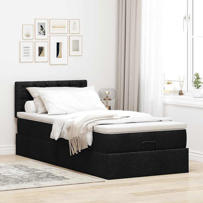 Pouf Letto con Materasso Nero 100x200 cm in Tessuto