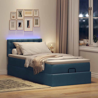 Pouf Letto con Materasso e LED Blu 100x200 cm in Tessuto