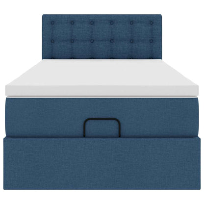 Pouf Letto con Materasso e LED Blu 100x200 cm in Tessuto
