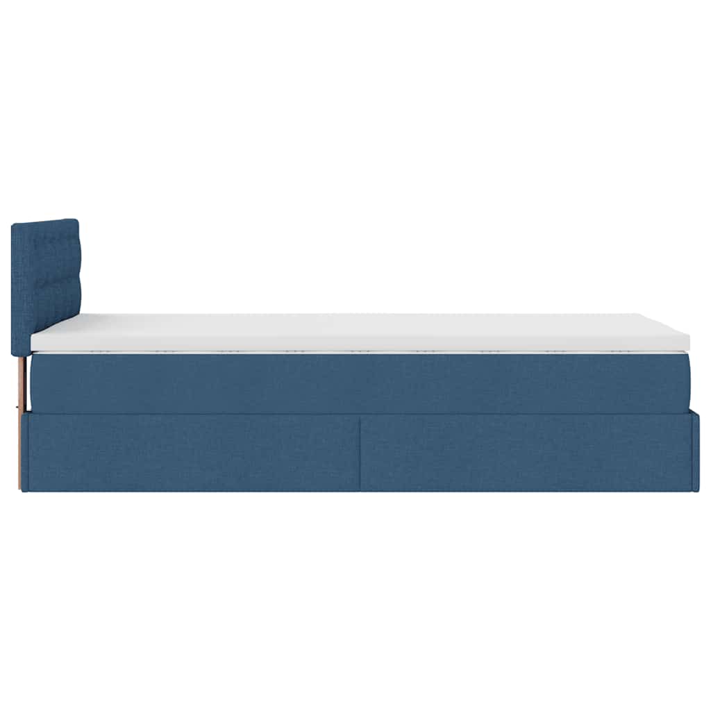 Pouf Letto con Materasso e LED Blu 100x200 cm in Tessuto