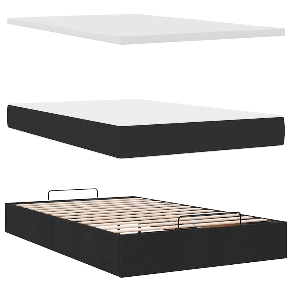 Pouf Letto con Materasso e LED Nero 120x190 cm in Tessuto