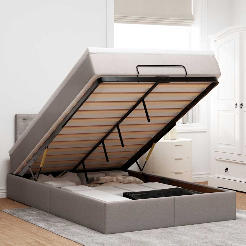 Pouf Letto con Materasso e LED Tortora 120x190cm in Tessuto
