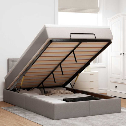 Pouf Letto con Materasso e LED Tortora 120x190cm in Tessuto