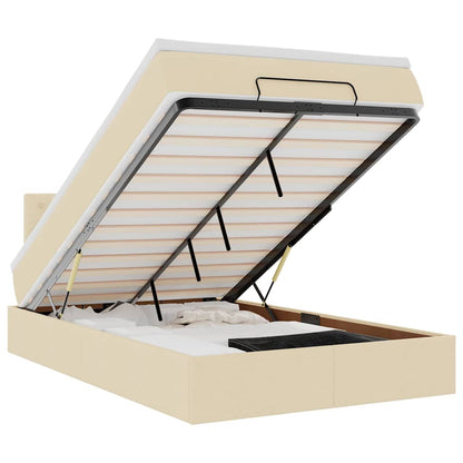 Pouf Letto con Materasso e LED Crema 120x190cm in Tessuto