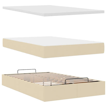Pouf Letto con Materasso e LED Crema 120x190cm in Tessuto