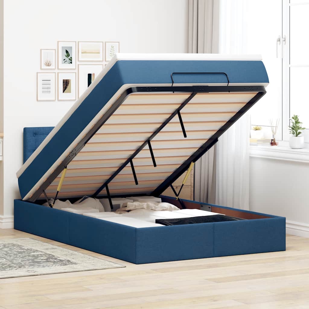Pouf Letto con Materasso e LED Blu 120x190cm in Tessuto