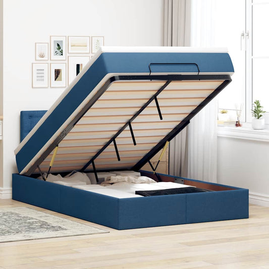 Pouf Letto con Materasso e LED Blu 120x190cm in Tessuto