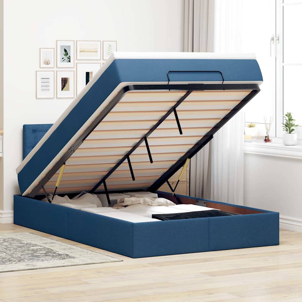 Pouf Letto con Materasso e LED Blu 120x200 cm in Tessuto