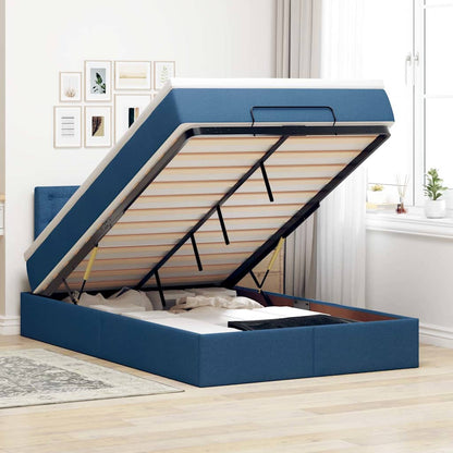 Pouf Letto con Materasso e LED Blu 120x200 cm in Tessuto